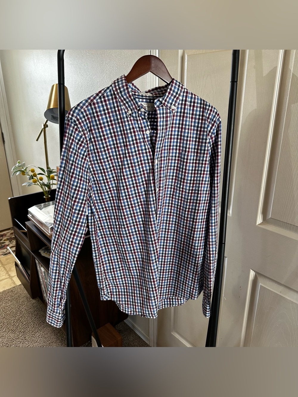 Men's Casual Button-Down Check Shirt - Blue, Red & White 🦋